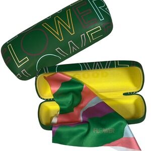 Flower Power Eyeglasses Sunglasses  Hard shell Green Yellow Case Cleaning Cloth‎